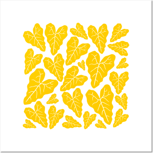 Yellow veiny heart shaped plant leaves pattern Posters and Art